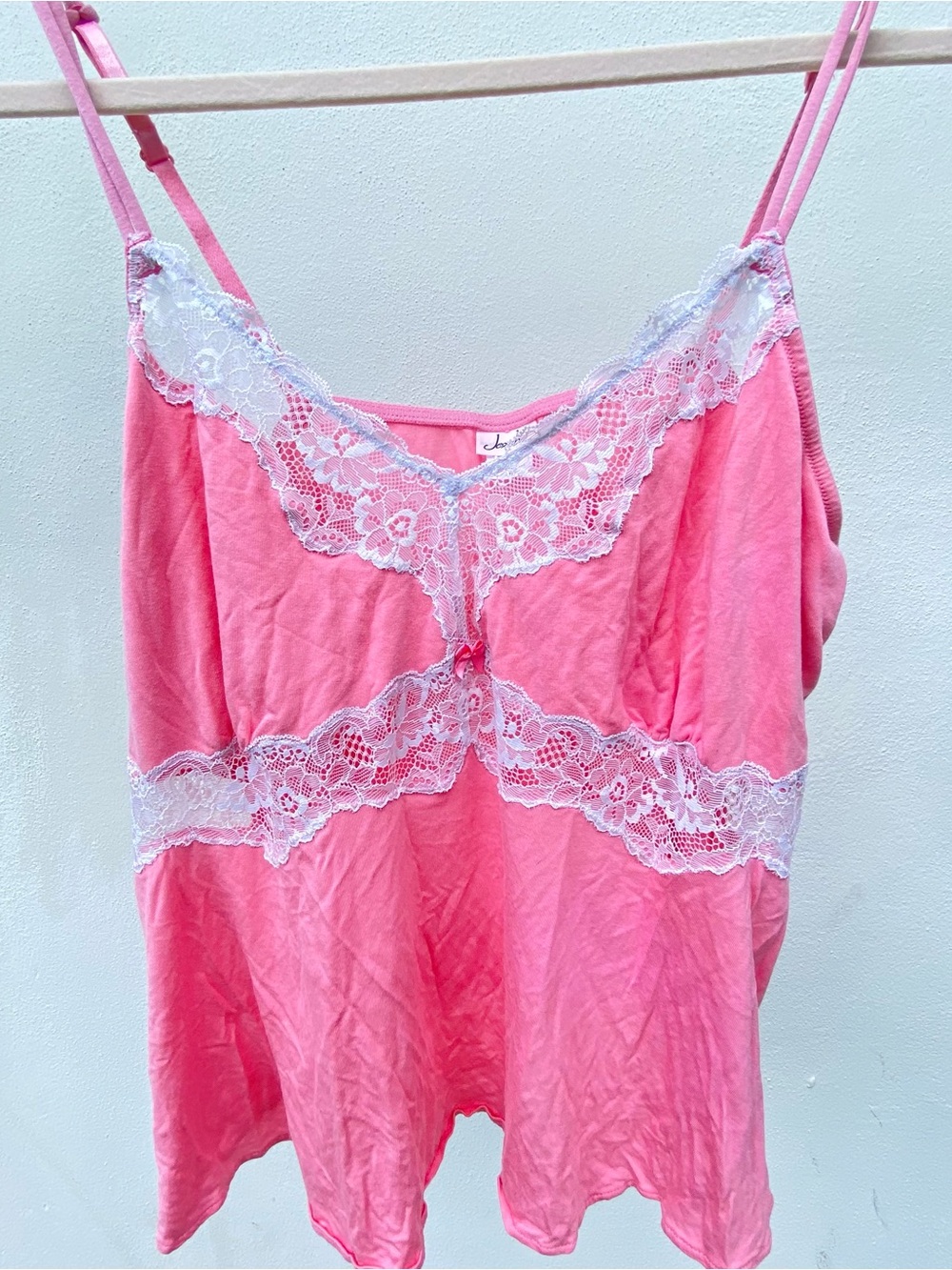 Y2K Coquette Pink & White Lace Bow Tank Top Size XL